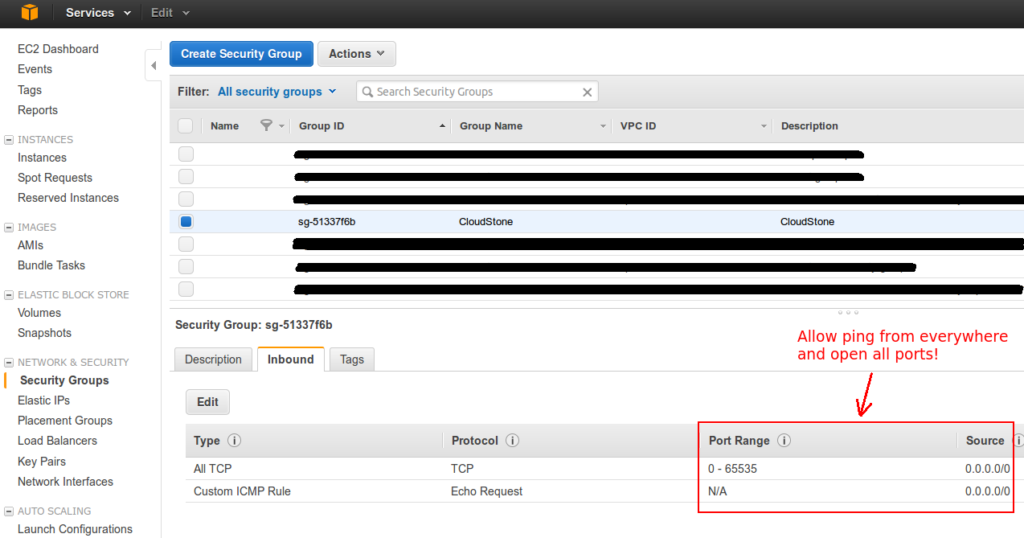 CloudStone security Group in AWS